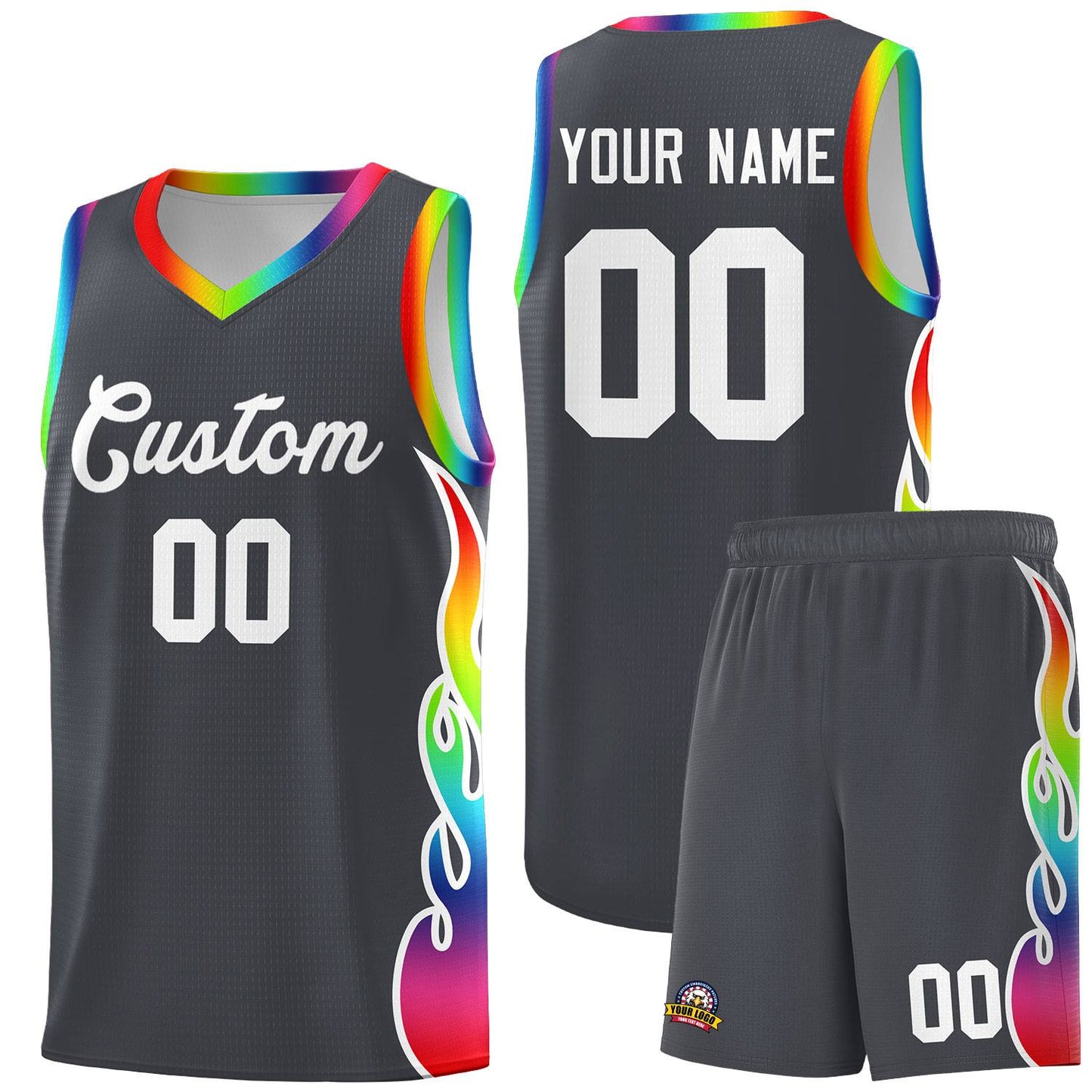 Custom Dark Gray Side Flame Pattern Fashion Sports Uniform Basketball Jersey