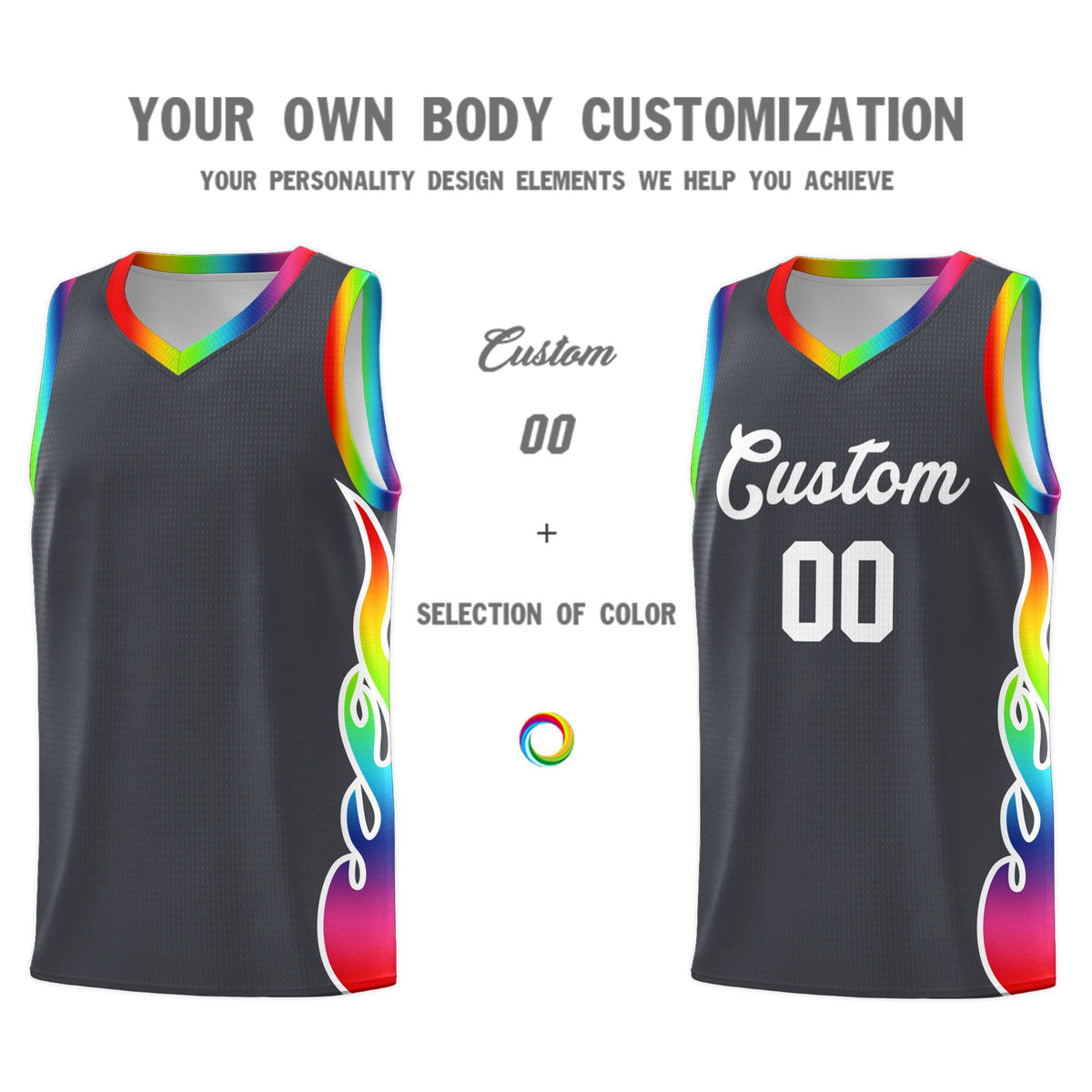 Custom Dark Gray Side Flame Pattern Fashion Sports Uniform Basketball Jersey Limited