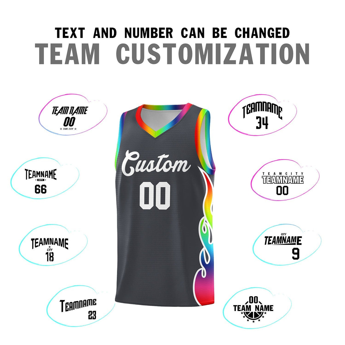 Custom Dark Gray Side Flame Pattern Fashion Sports Uniform Basketball Jersey Limited