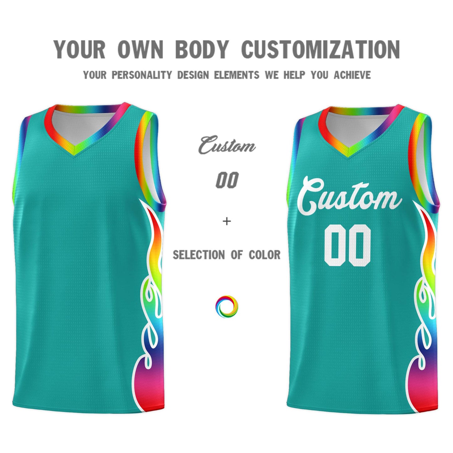 Custom Aqua Side Flame Pattern Fashion Sports Uniform Basketball Jersey Limited