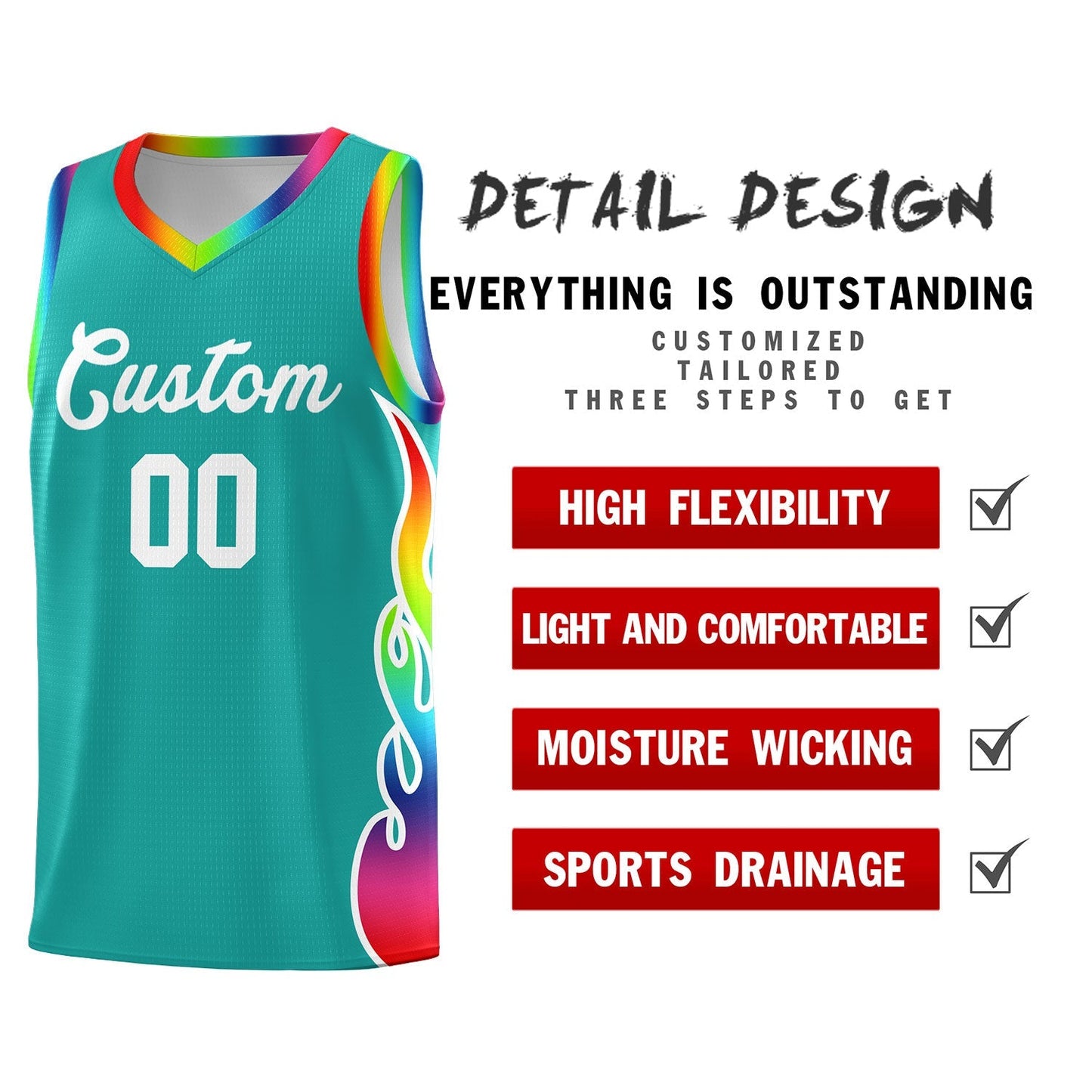 Custom Aqua Side Flame Pattern Fashion Sports Uniform Basketball Jersey Limited