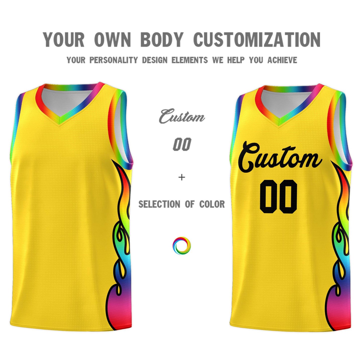 Custom Gold Side Flame Pattern Fashion Sports Uniform Basketball Jersey Limited