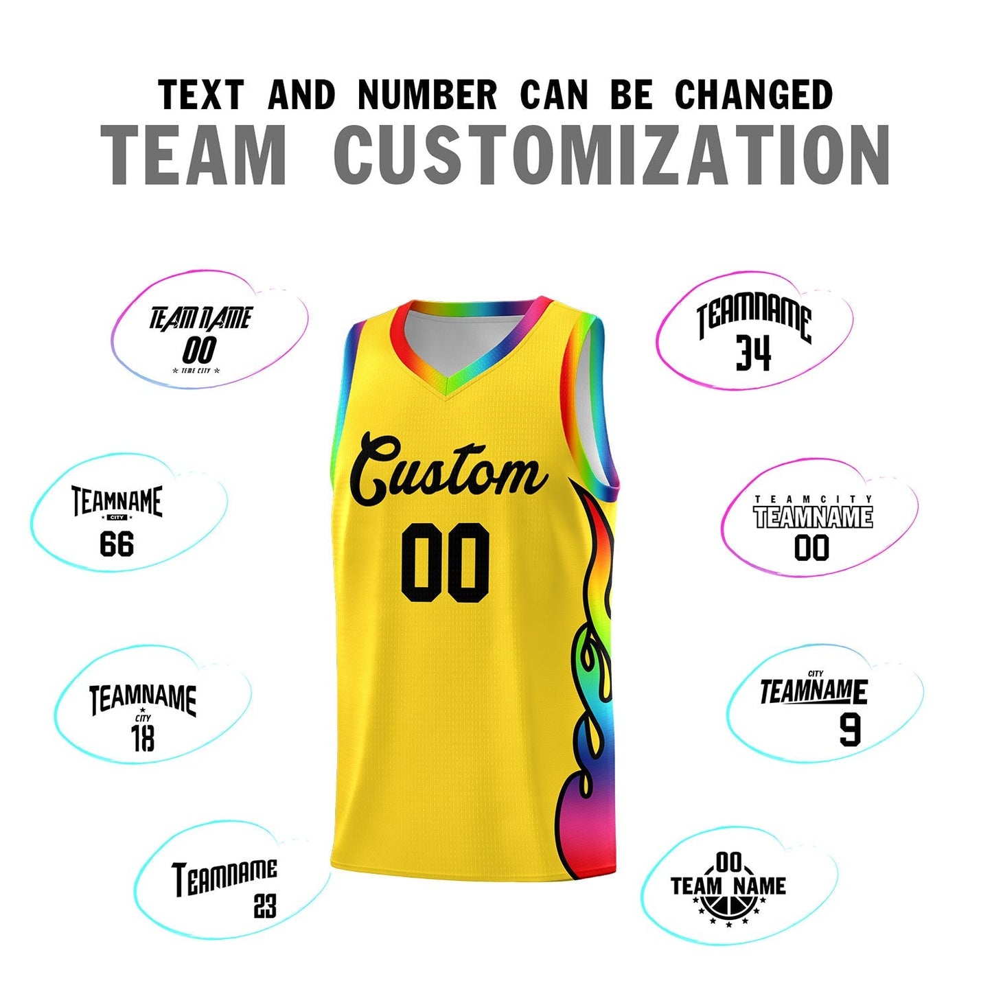 Custom Gold Side Flame Pattern Fashion Sports Uniform Basketball Jersey Limited