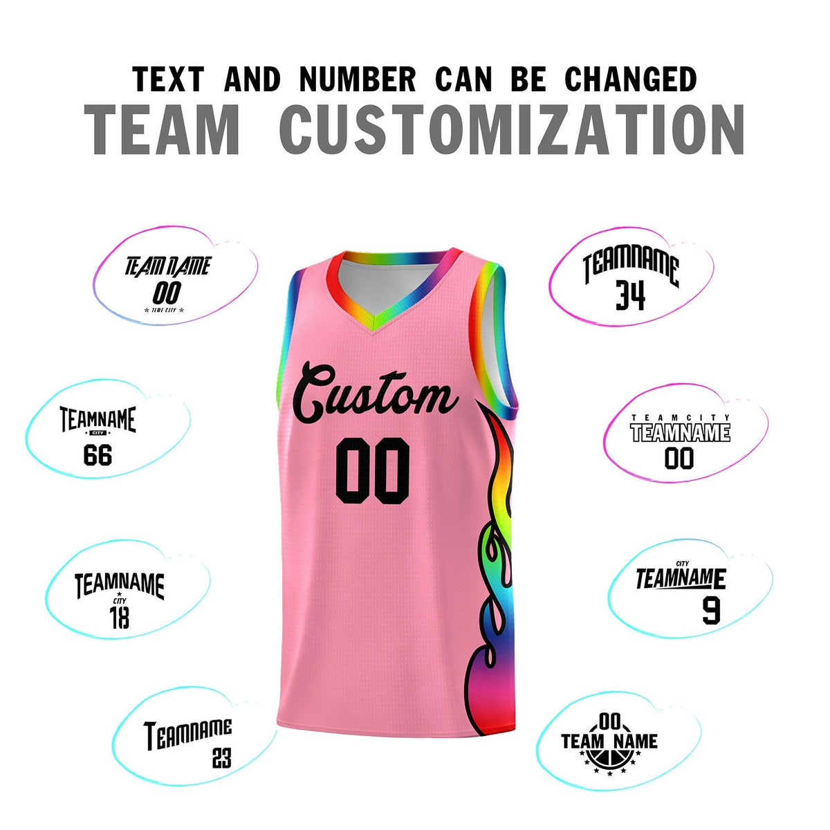 Custom Light Pink Side Flame Pattern Fashion Sports Uniform Basketball Jersey Limited