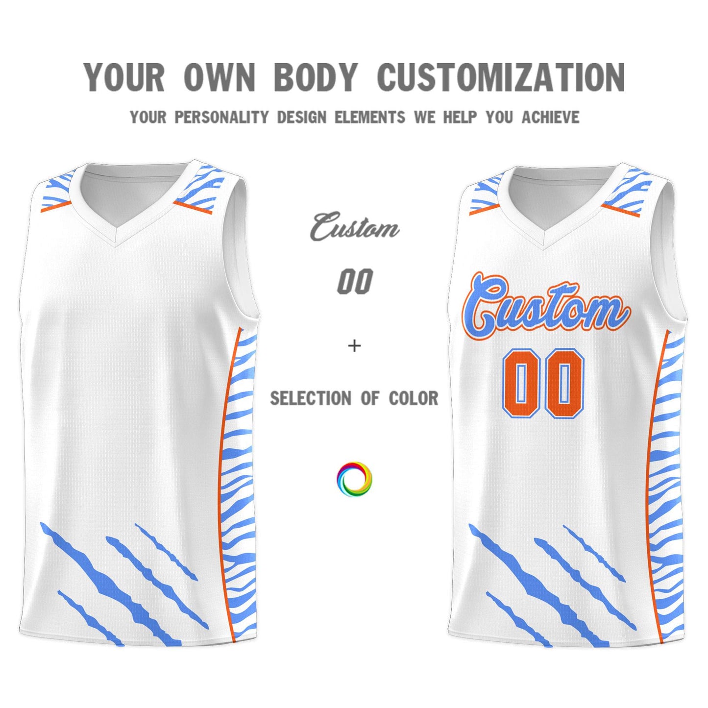 Custom White Personalized Tiger Claw Pattern Sports Uniform Basketball Jersey Limited