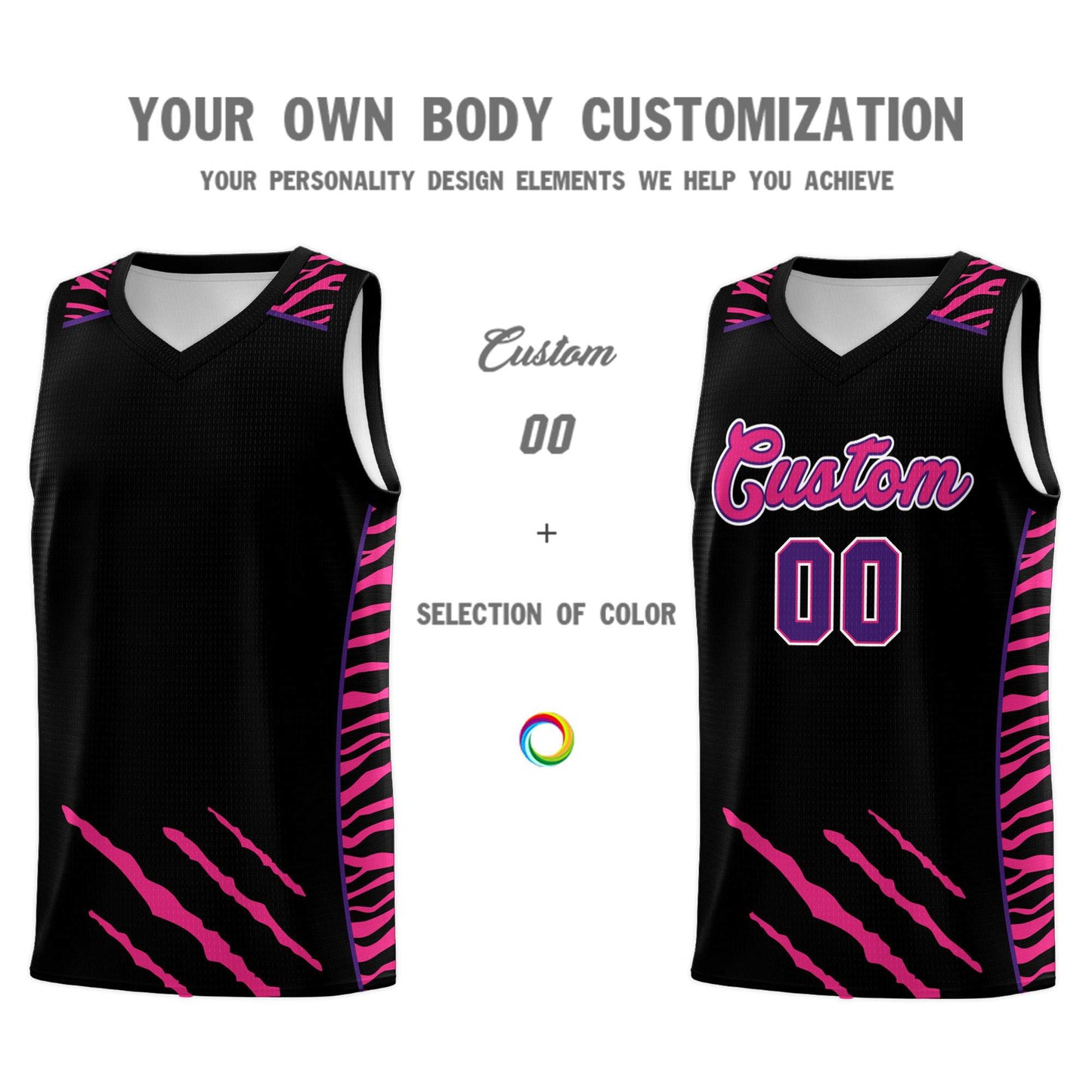 Custom Black Personalized Tiger Claw Pattern Sports Uniform Basketball Jersey Limited
