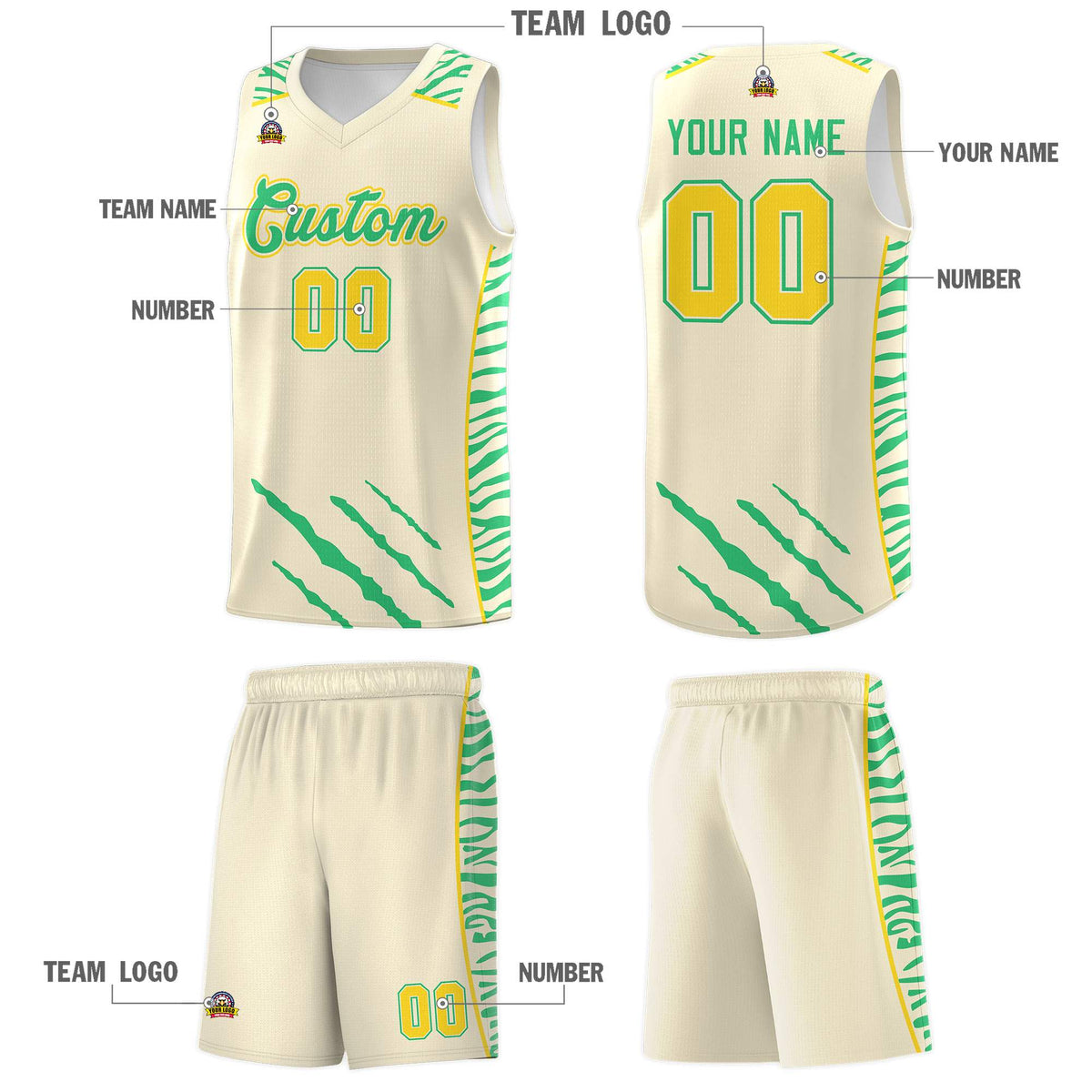 Custom Cream Personalized Tiger Claw Pattern Sports Uniform Basketball Jersey Limited