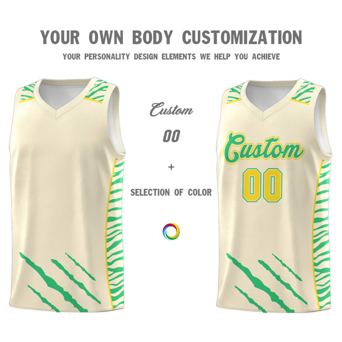 Custom Cream Personalized Tiger Claw Pattern Sports Uniform Basketball Jersey Limited