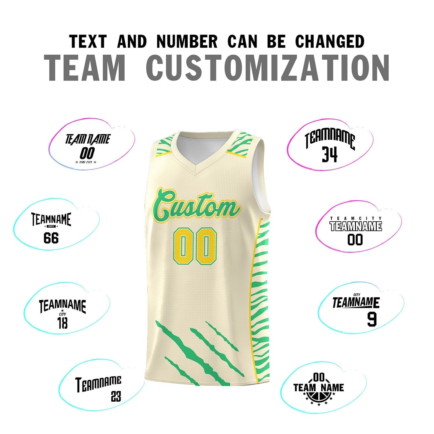 Custom Cream Personalized Tiger Claw Pattern Sports Uniform Basketball Jersey Limited