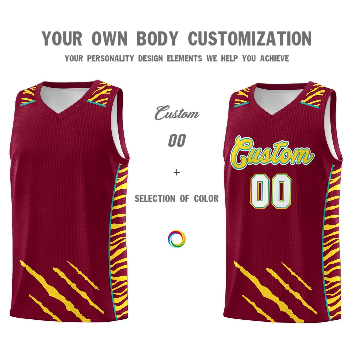 Custom Crimson Personalized Tiger Claw Pattern Sports Uniform Basketball Jersey Limited
