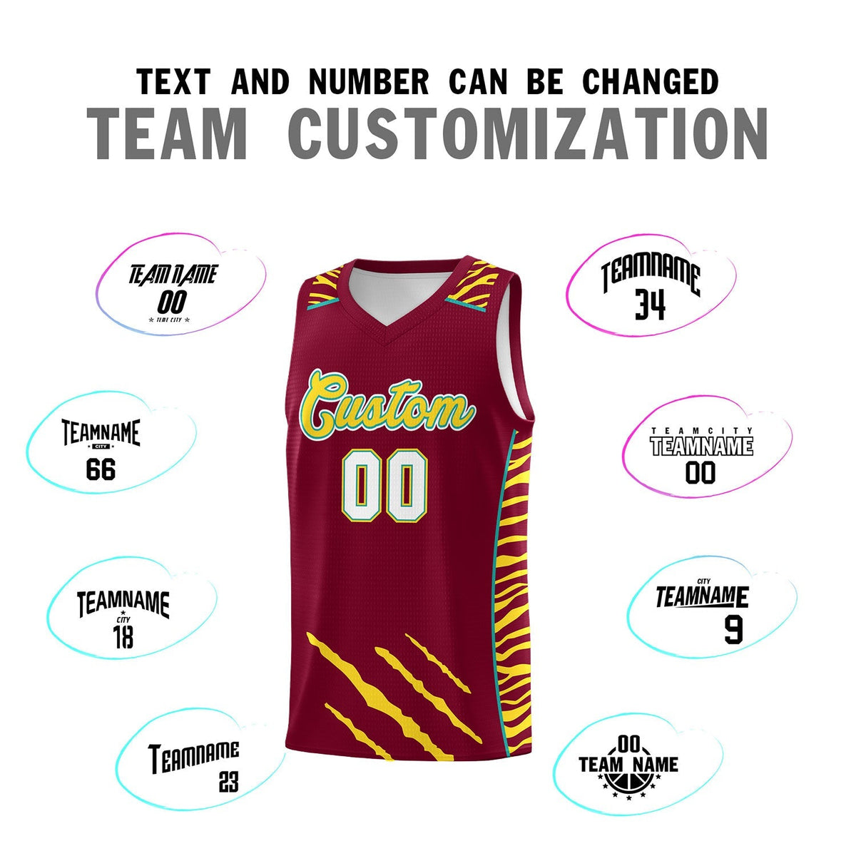 Custom Crimson Personalized Tiger Claw Pattern Sports Uniform Basketball Jersey Limited