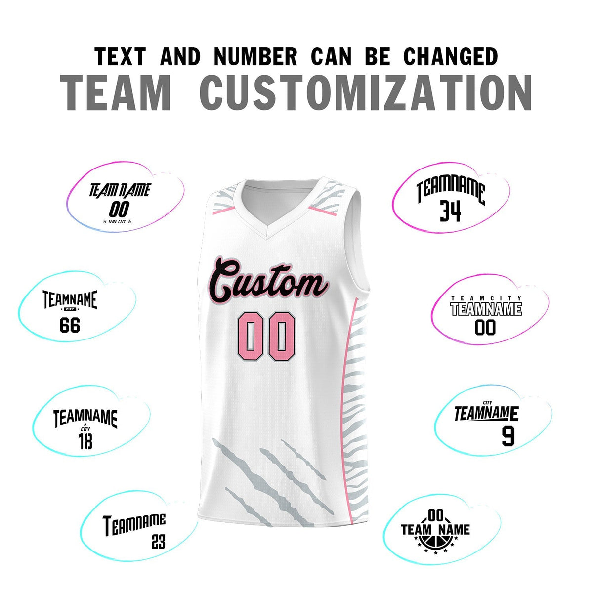 Custom White Personalized Tiger Claw Pattern Sports Uniform Basketball Jersey Limited