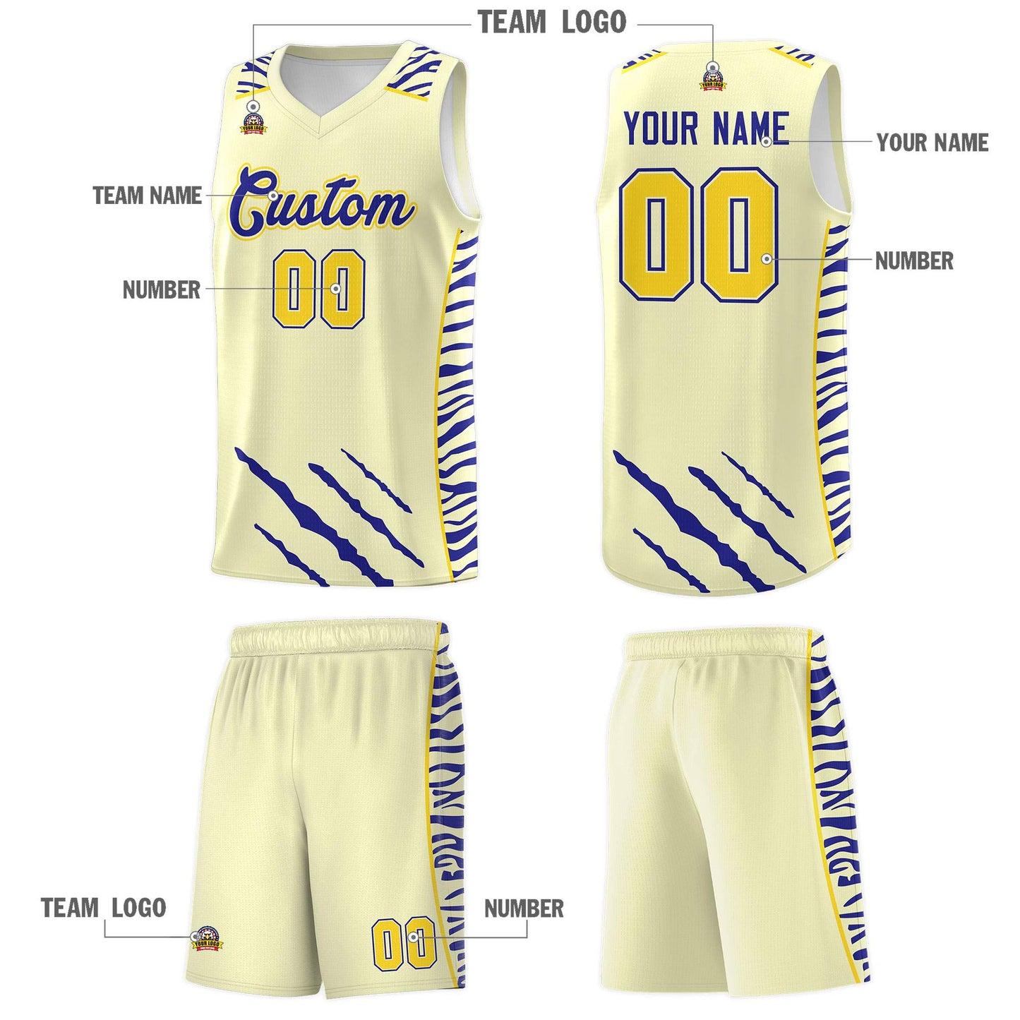 Custom Cream Personalized Tiger Claw Pattern Sports Uniform Basketball Jersey Limited