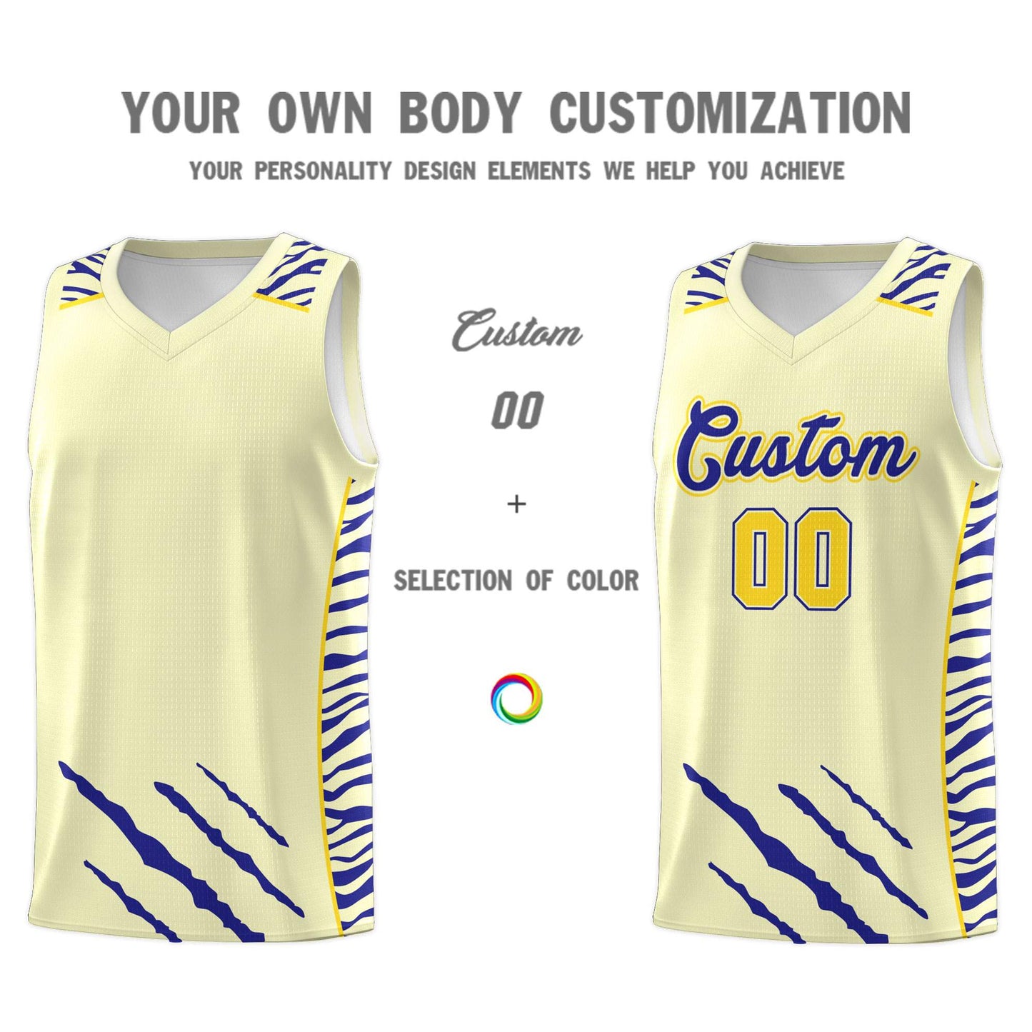 Custom Cream Personalized Tiger Claw Pattern Sports Uniform Basketball Jersey Limited