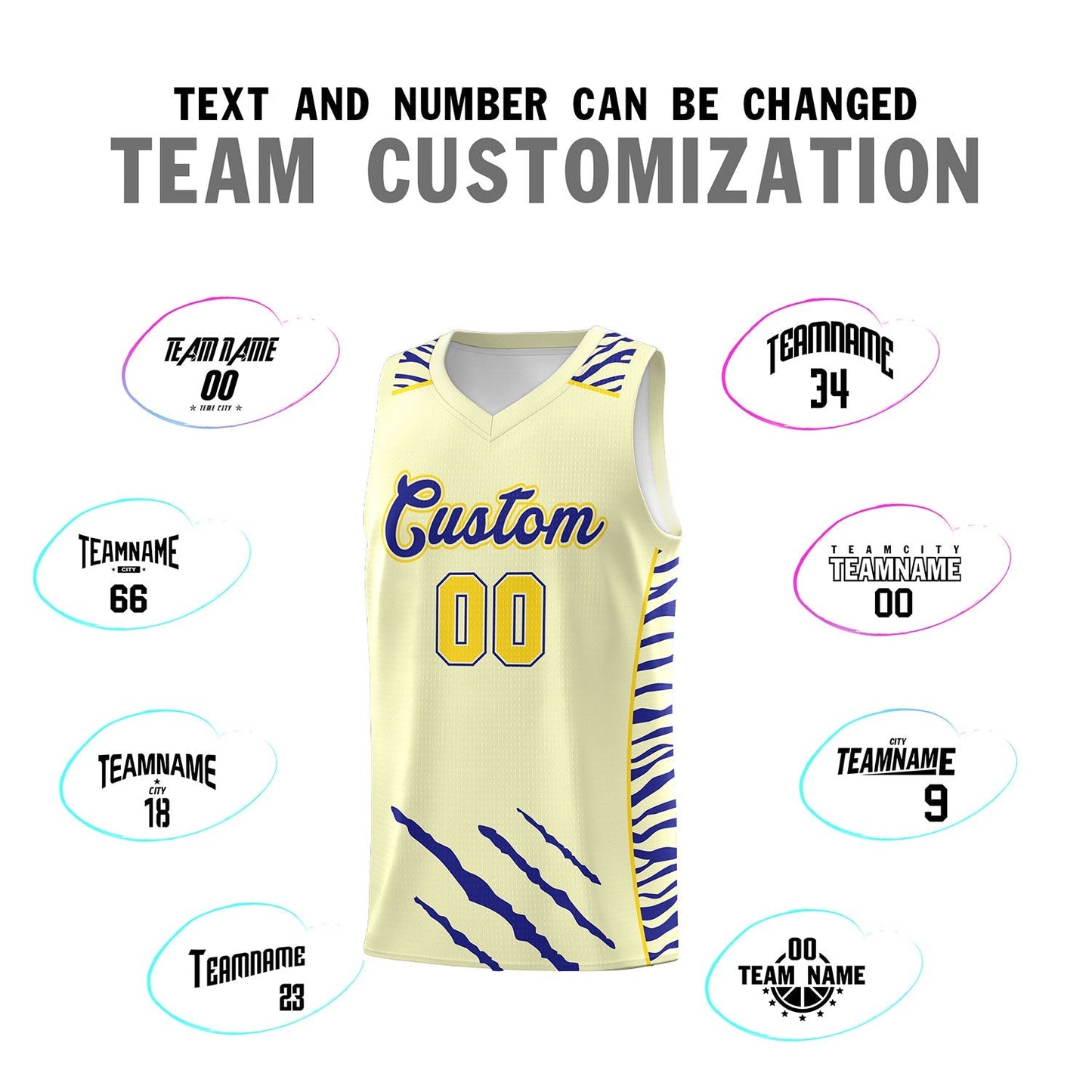 Custom Cream Personalized Tiger Claw Pattern Sports Uniform Basketball Jersey Limited