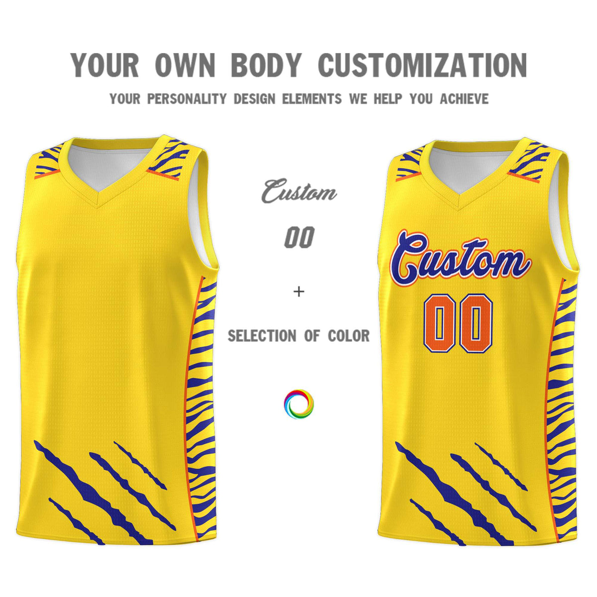 Custom Gold Personalized Tiger Claw Pattern Sports Uniform Basketball Jersey Limited