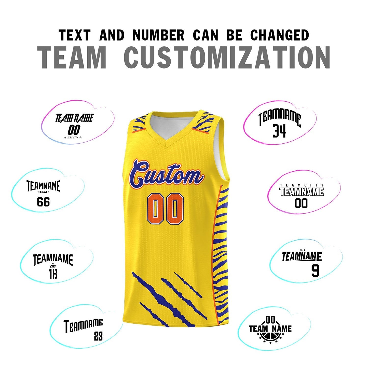 Custom Gold Personalized Tiger Claw Pattern Sports Uniform Basketball Jersey Limited