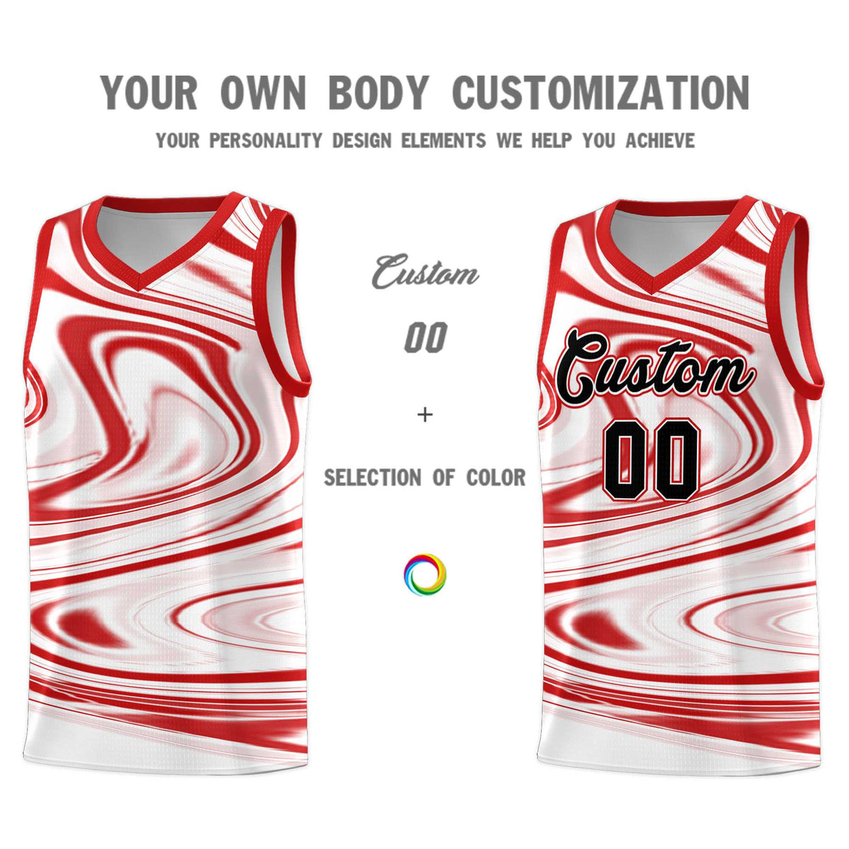 Custom White Red Graffiti Pattern Fluids Style Sports Uniform Basketball Jersey Sets Limited