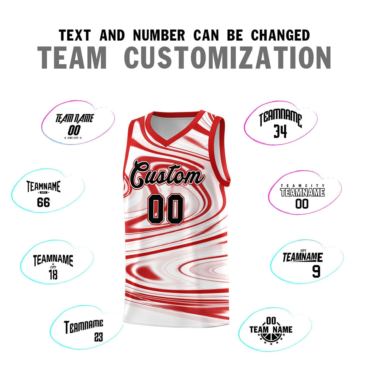 Custom White Red Graffiti Pattern Fluids Style Sports Uniform Basketball Jersey Sets Limited