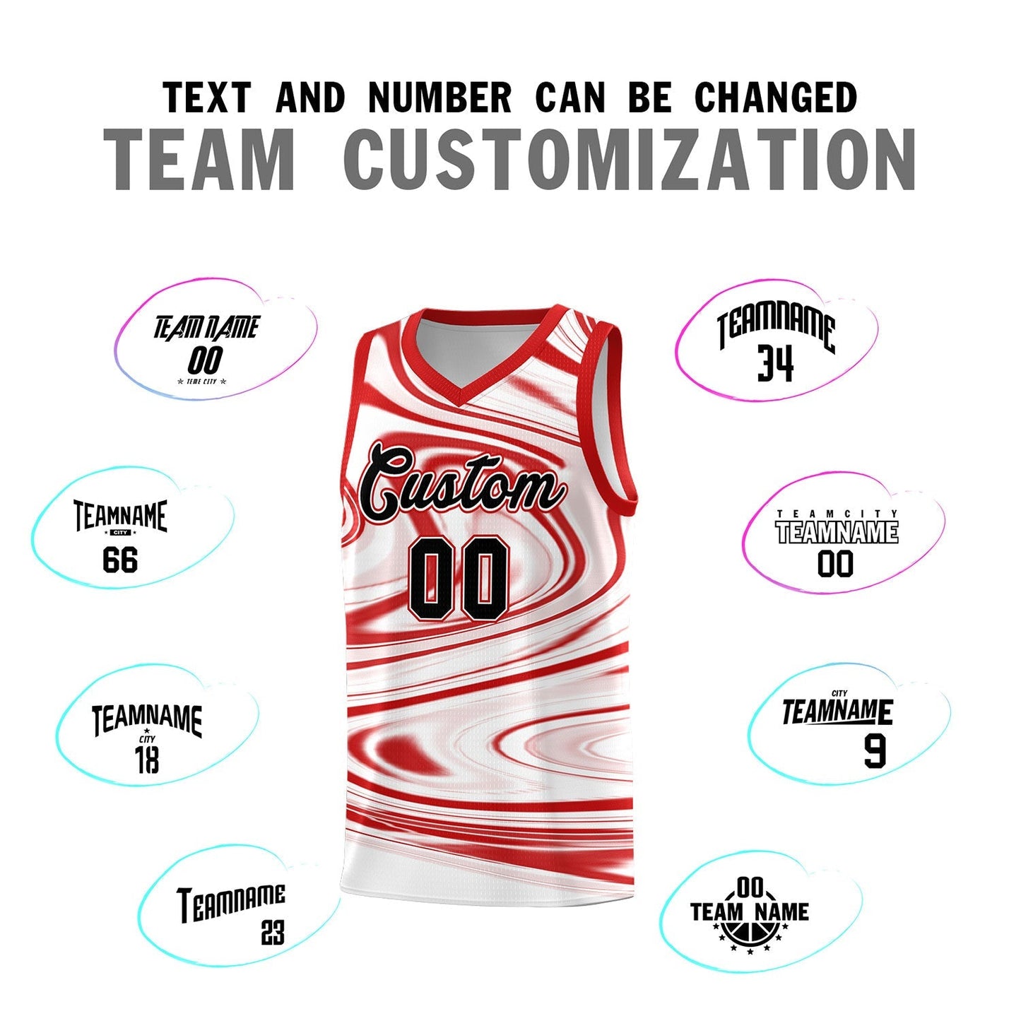 Custom White Red Graffiti Pattern Fluids Style Sports Uniform Basketball Jersey Sets Limited