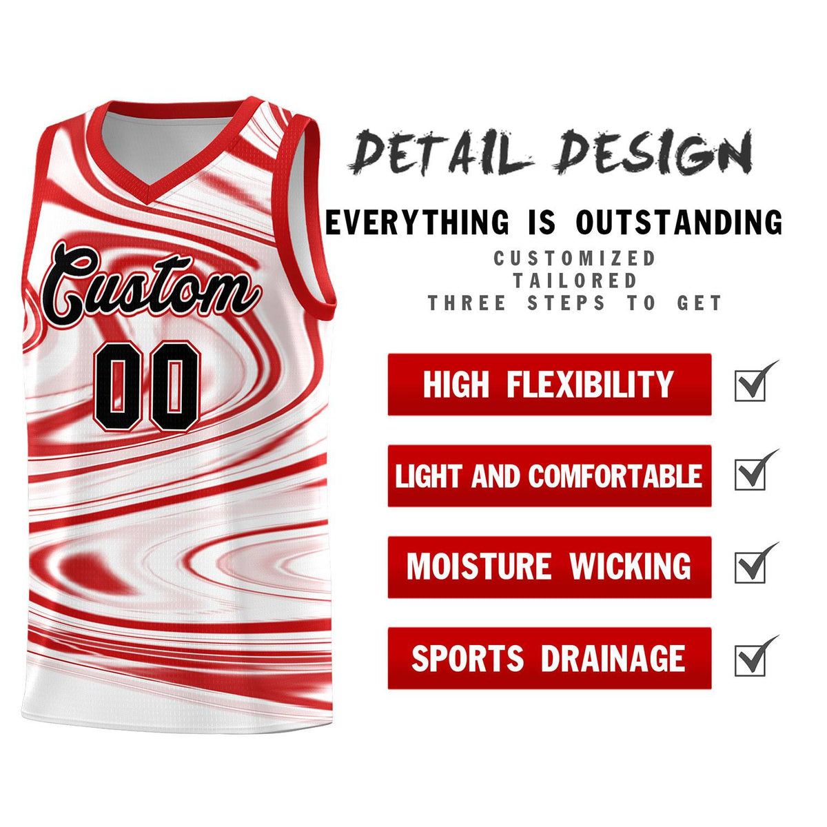 Custom White Red Graffiti Pattern Fluids Style Sports Uniform Basketball Jersey Sets Limited
