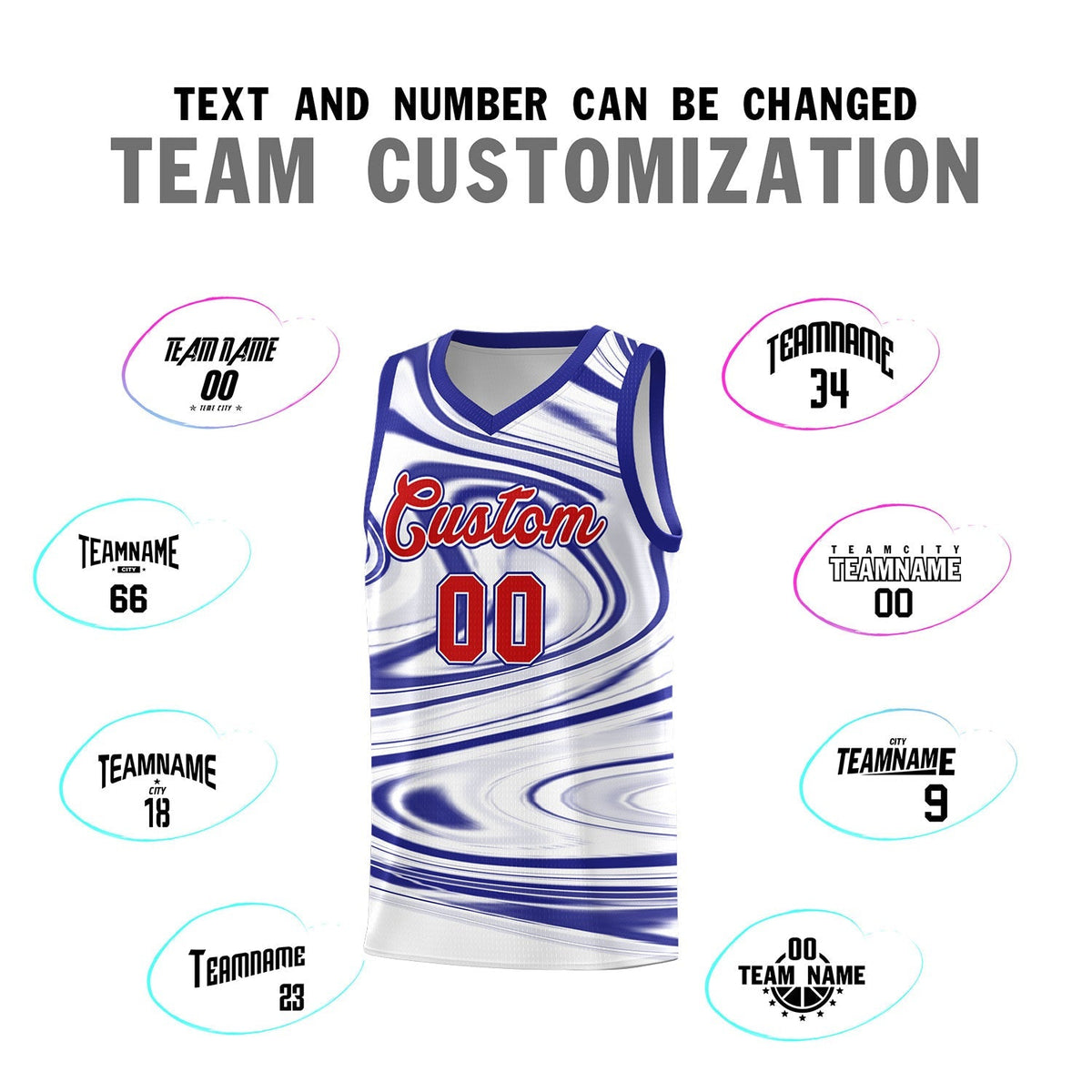 Custom White Royal Graffiti Pattern Fluids Style Sports Uniform Basketball Jersey Sets Limited
