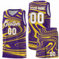 Custom Purple Gold Graffiti Pattern Fluids Style Sports Uniform Basketball Jersey Sets