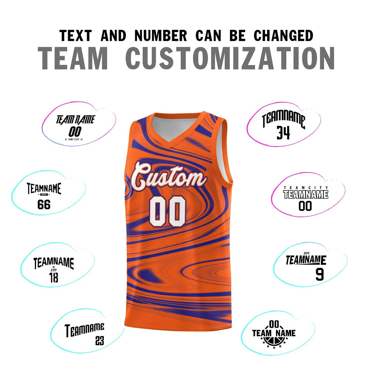 Custom Orange Royal Graffiti Pattern Fluids Style Sports Uniform Basketball Jersey Sets Limited