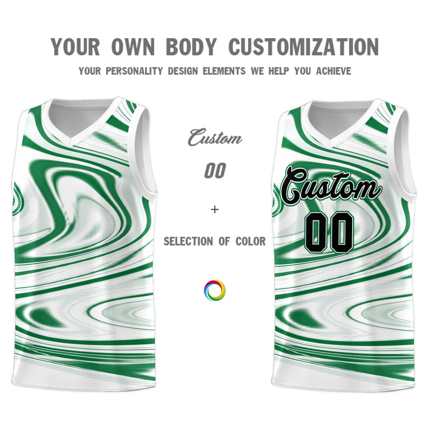 Custom White Kelly Green Graffiti Pattern Fluids Style Sports Uniform Basketball Jersey Sets Limited