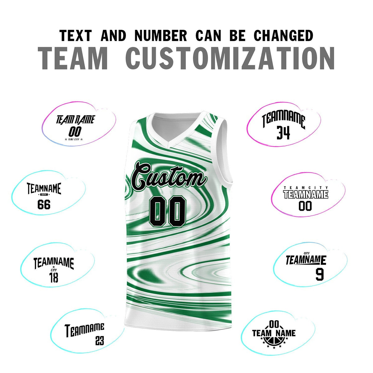 Custom White Kelly Green Graffiti Pattern Fluids Style Sports Uniform Basketball Jersey Sets Limited