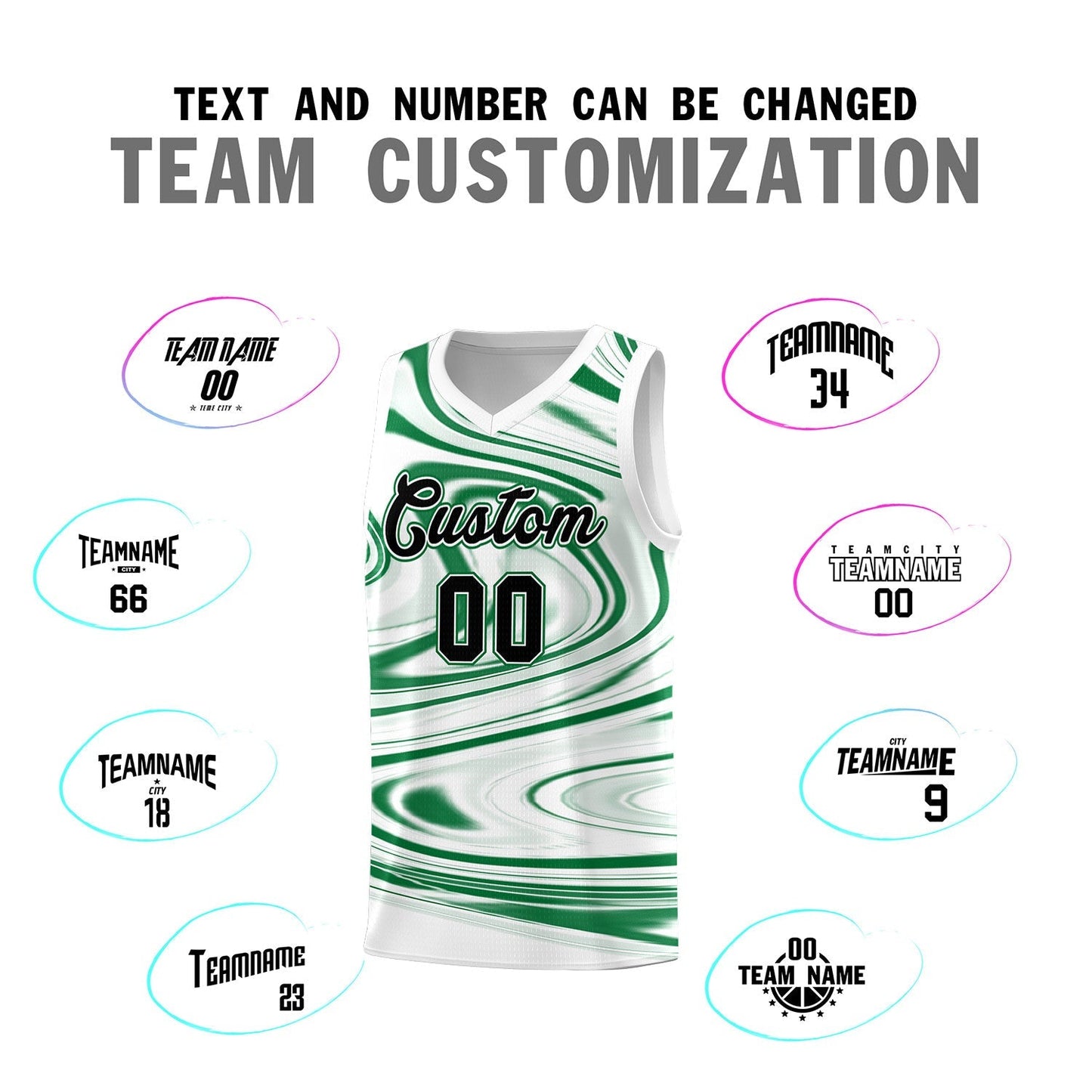 Custom White Kelly Green Graffiti Pattern Fluids Style Sports Uniform Basketball Jersey Sets Limited