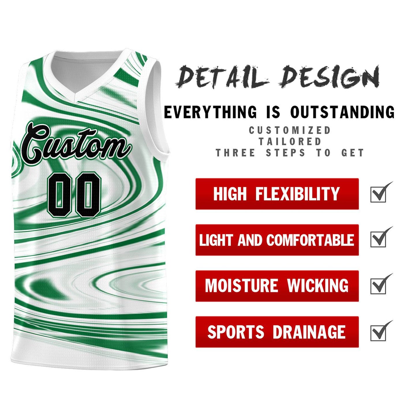 Custom White Kelly Green Graffiti Pattern Fluids Style Sports Uniform Basketball Jersey Sets Limited
