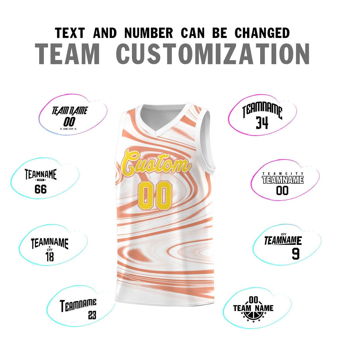 Custom White Light Orange Graffiti Pattern Fluids Style Sports Uniform Basketball Jersey Sets Limited