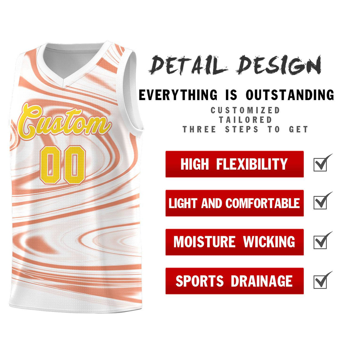 Custom White Light Orange Graffiti Pattern Fluids Style Sports Uniform Basketball Jersey Sets Limited
