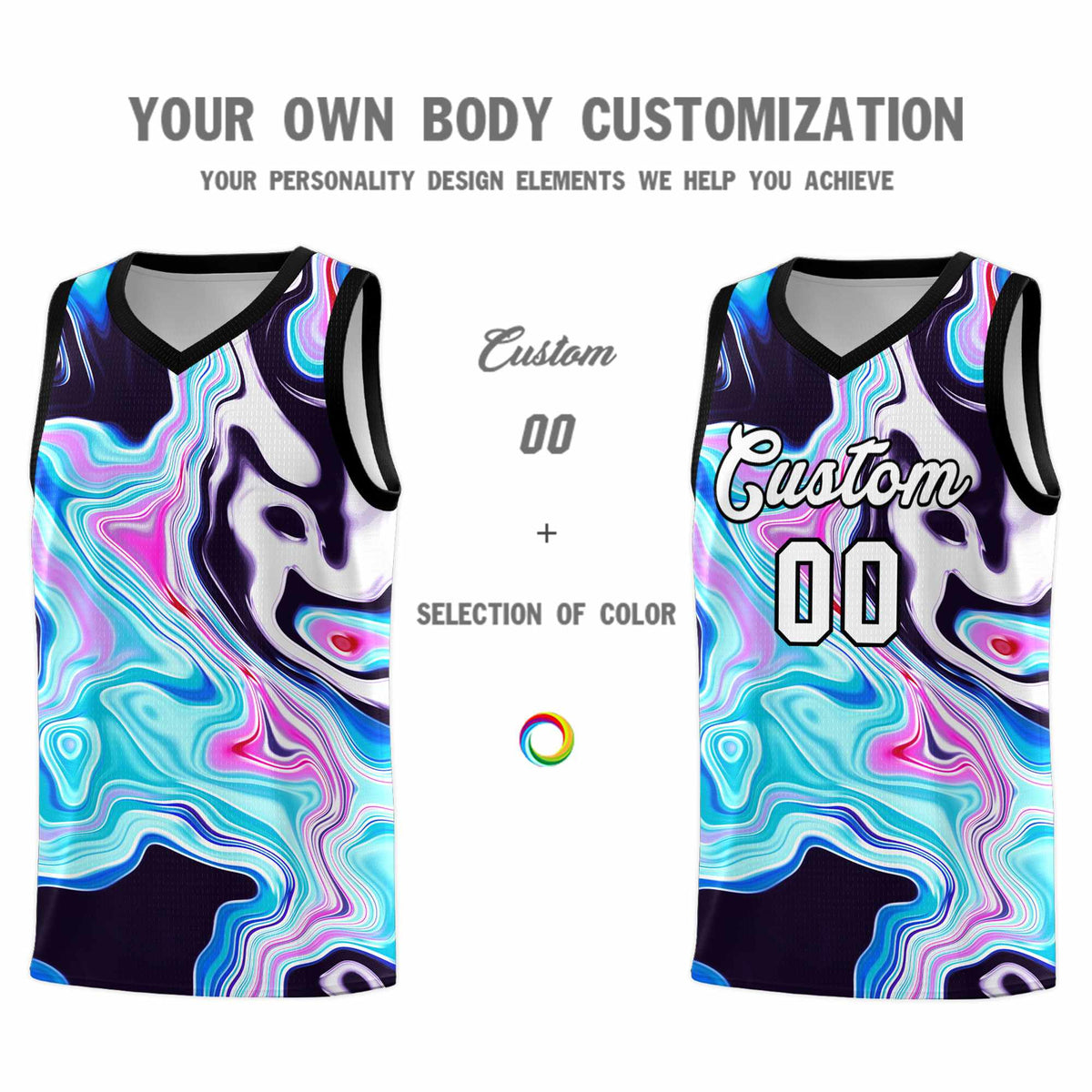 Custom Black Fluid Painting Pattern Sports Uniform Basketball Jersey Limited