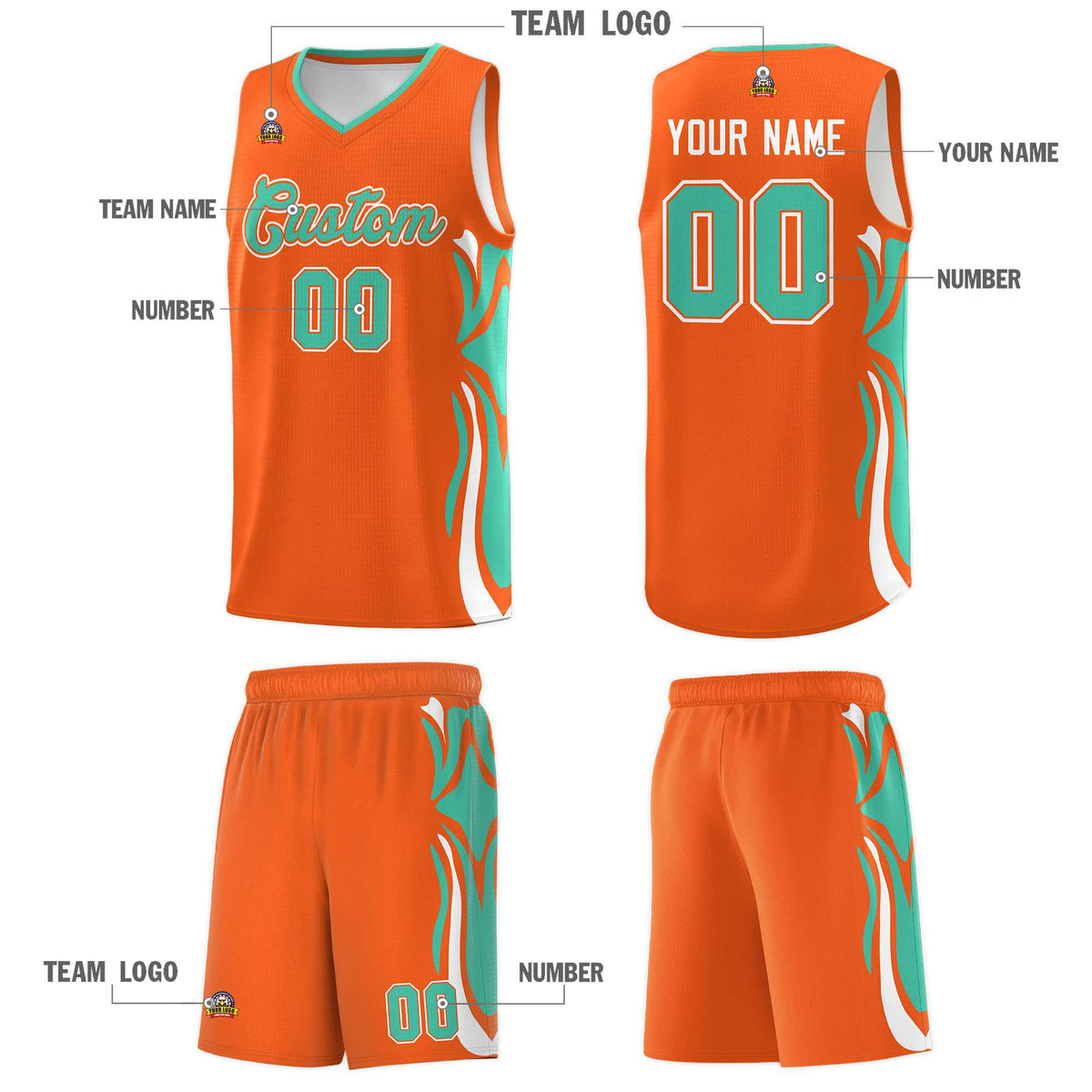 Custom Orange Bright Green-White Graffiti Pattern Side Curve Pattern Sports Uniform Basketball Jersey Sets Limited