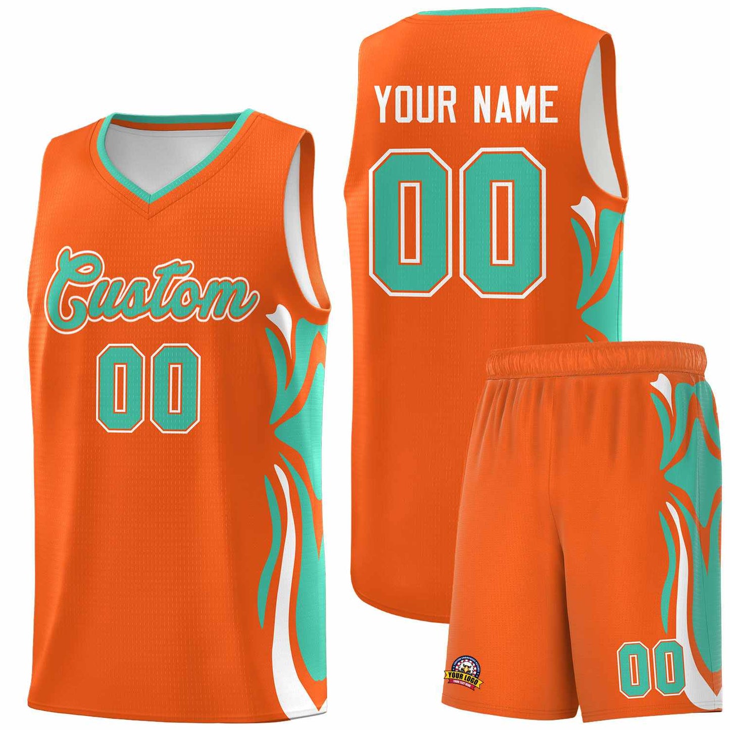 Custom Orange Bright Green-White Graffiti Pattern Side Curve Pattern Sports Uniform Basketball Jersey Sets