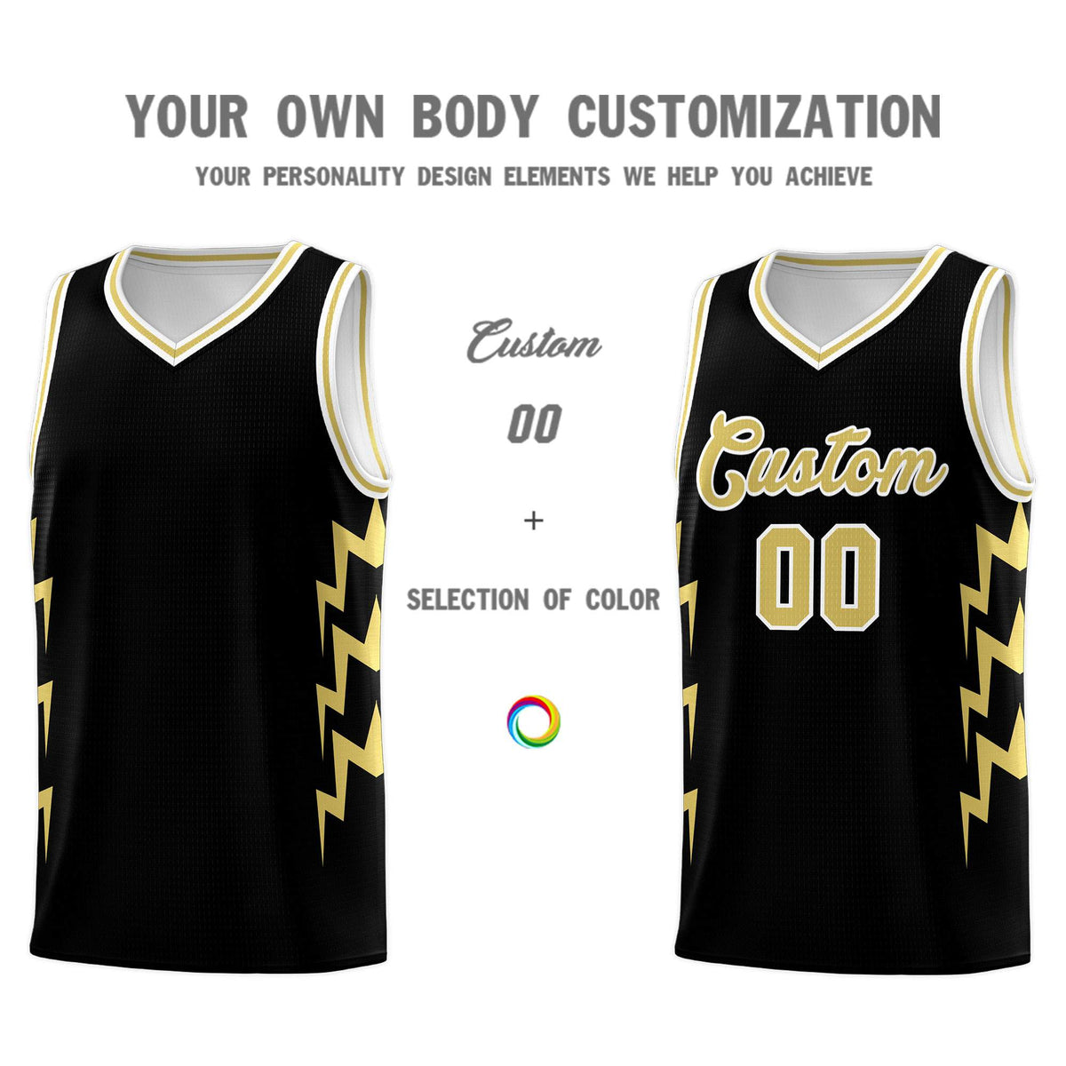 Custom Black Side Lightning Pattern Sports Uniform Basketball Jersey Limited