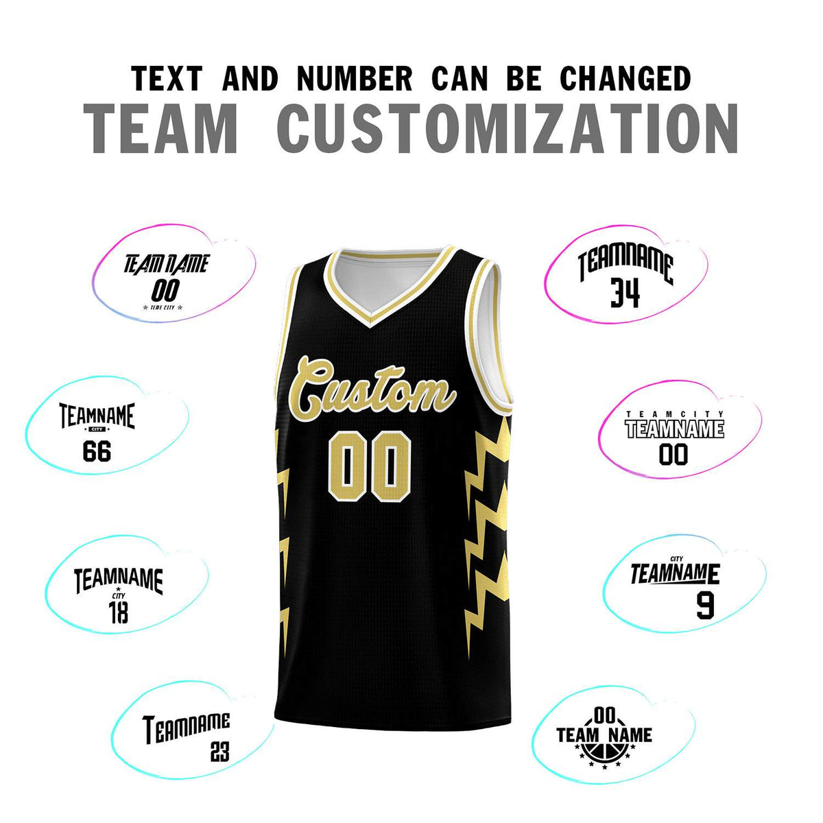 Custom Black Side Lightning Pattern Sports Uniform Basketball Jersey Limited