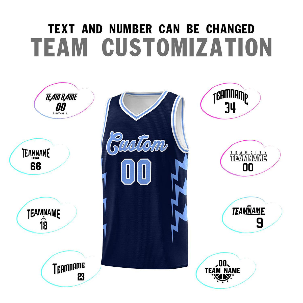 Custom Navy Side Lightning Pattern Sports Uniform Basketball Jersey Limited