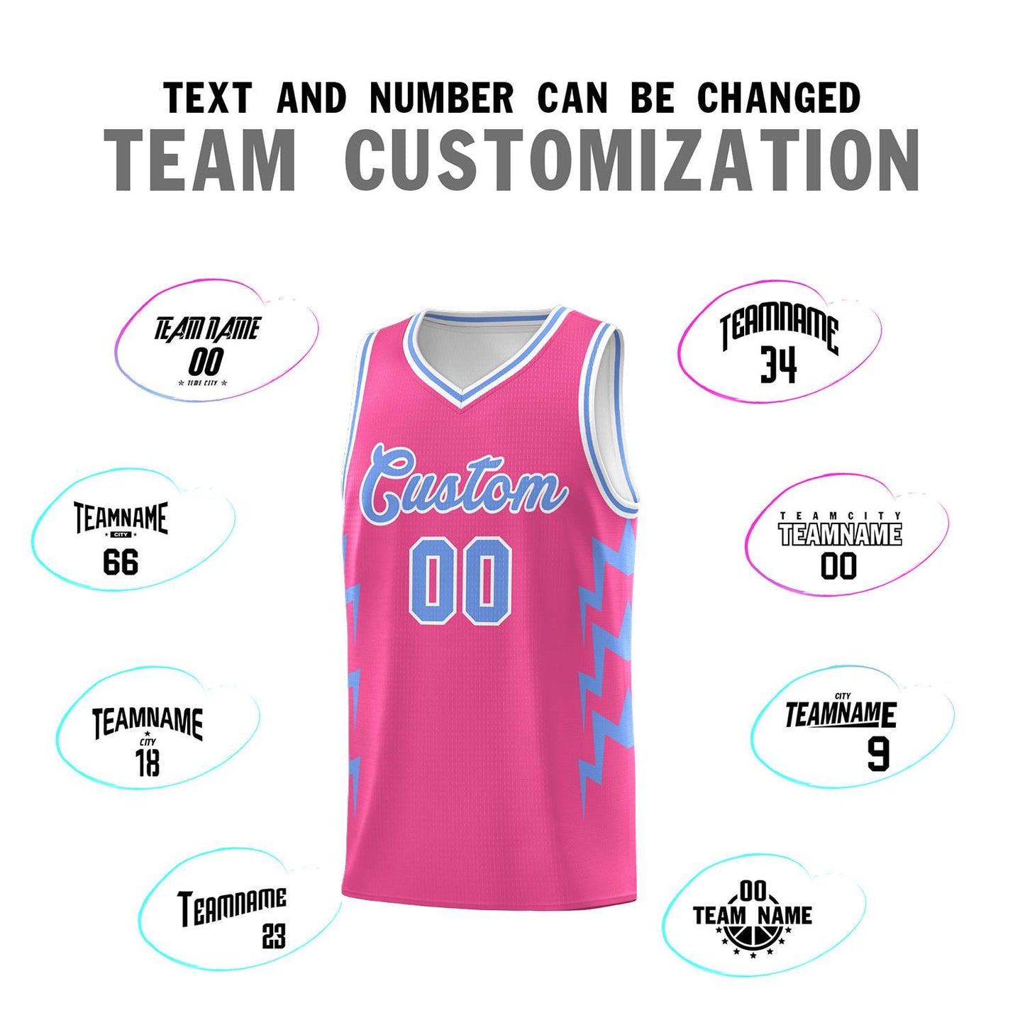 Custom Pink Side Lightning Pattern Sports Uniform Basketball Jersey Limited