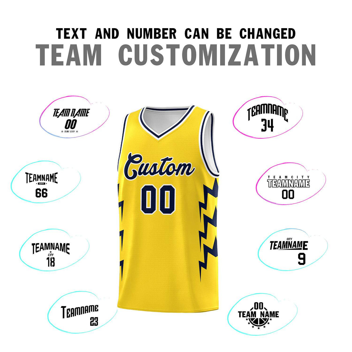 Custom Gold Side Lightning Pattern Sports Uniform Basketball Jersey Limited