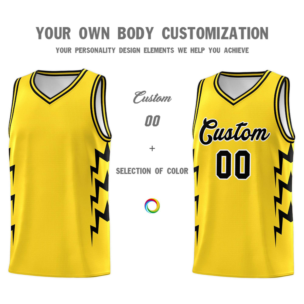 Custom Gold Side Lightning Pattern Sports Uniform Basketball Jersey Limited