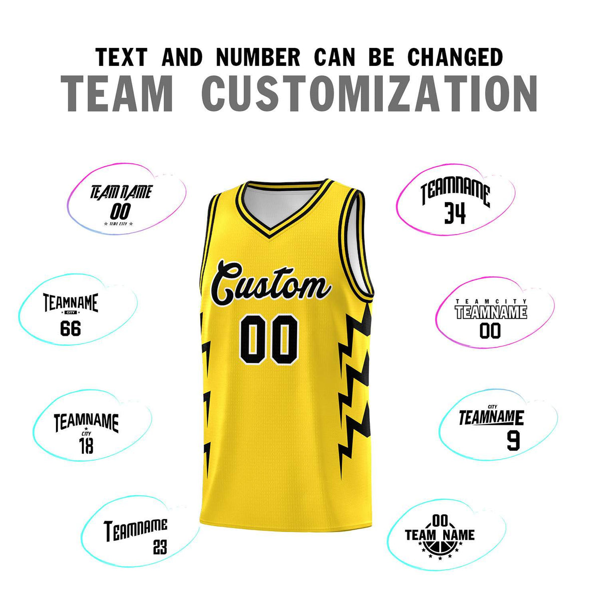 Custom Gold Side Lightning Pattern Sports Uniform Basketball Jersey Limited