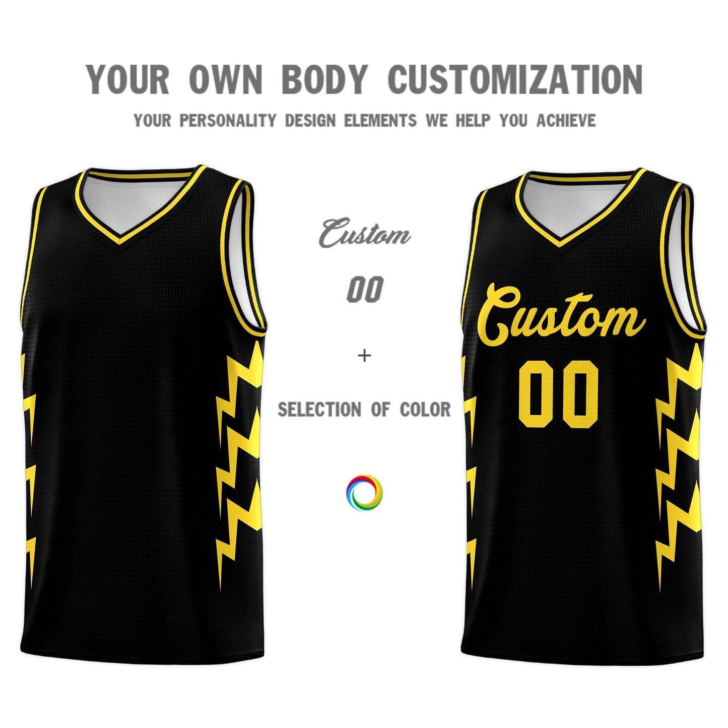 Custom Black Side Lightning Pattern Sports Uniform Basketball Jersey Limited