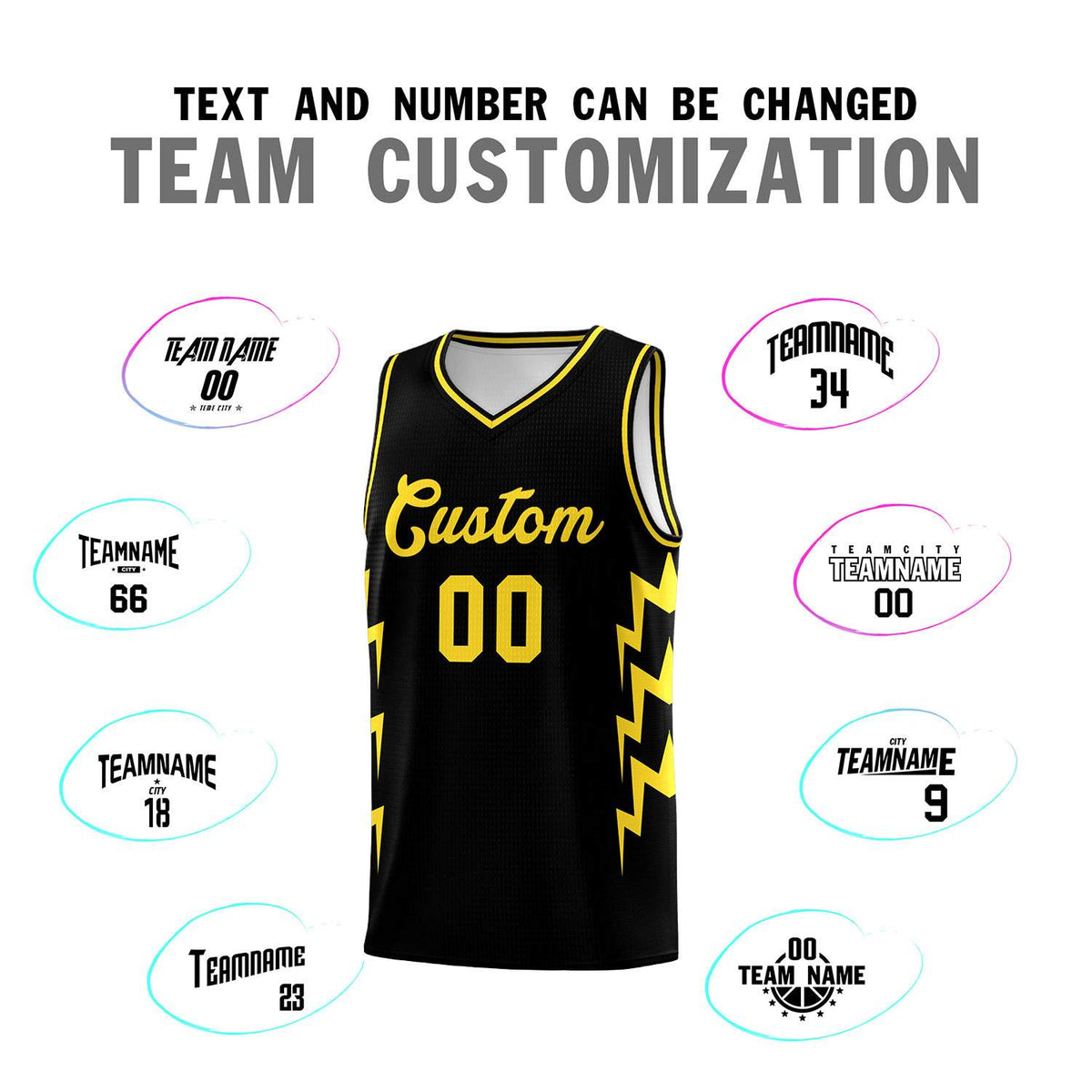 Custom Black Side Lightning Pattern Sports Uniform Basketball Jersey Limited