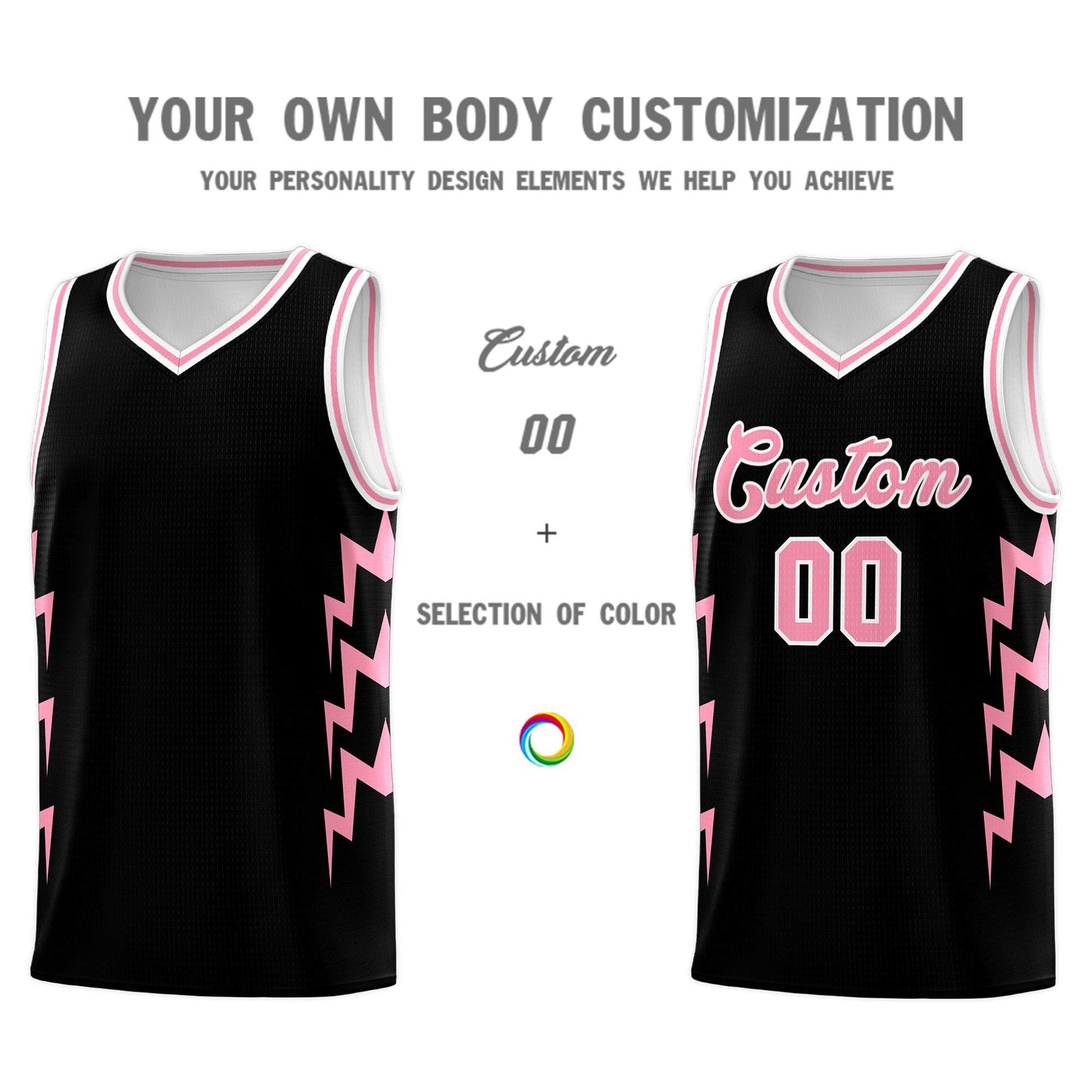 Custom Black Side Lightning Pattern Sports Uniform Basketball Jersey Limited