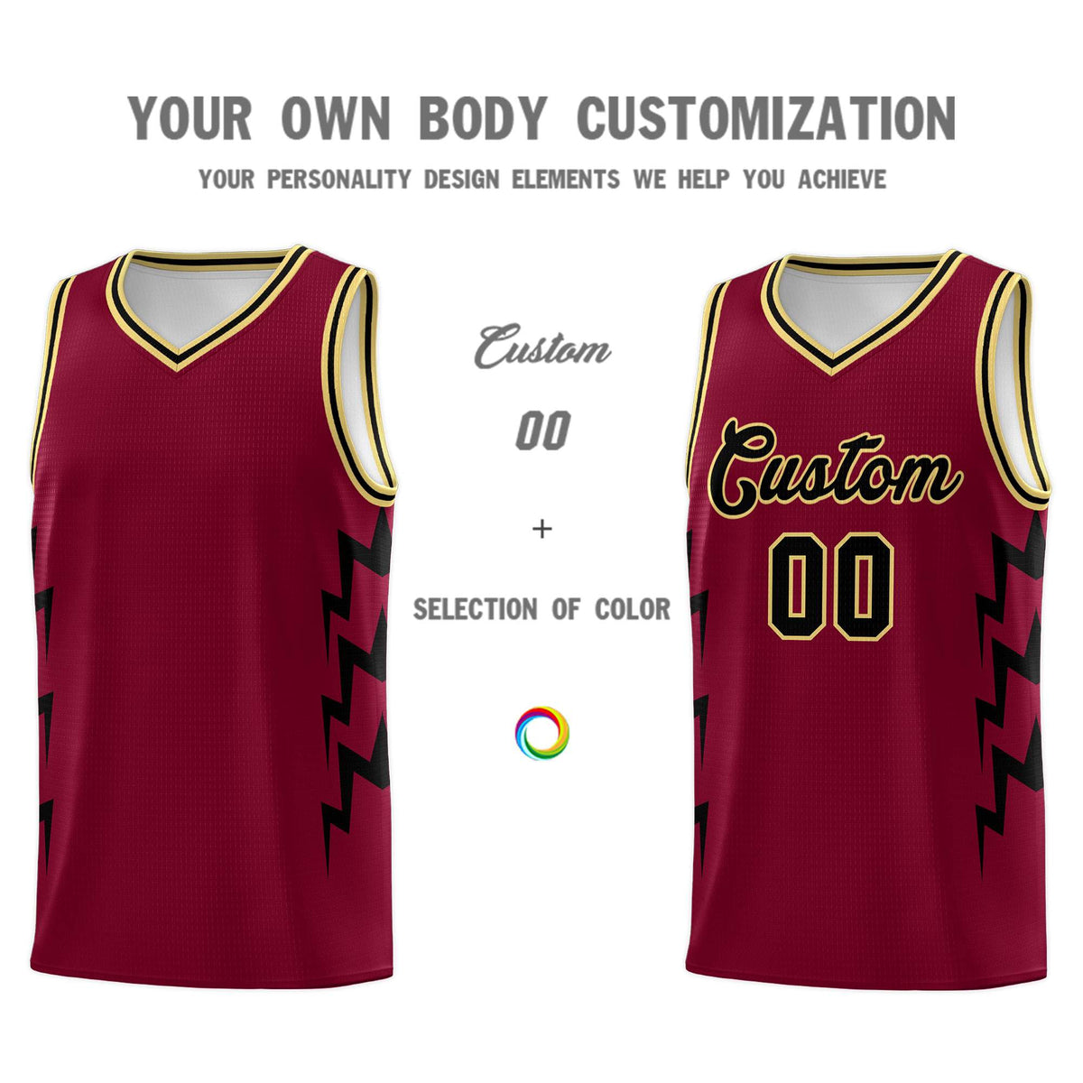 Custom Crimson Side Lightning Pattern Sports Uniform Basketball Jersey Limited
