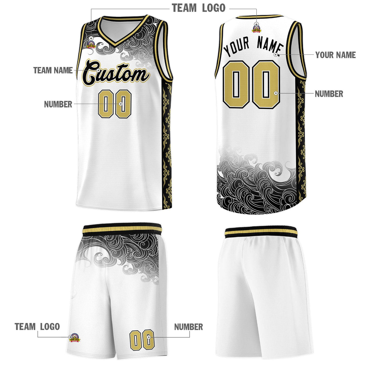 Custom White Personalized Cloud Pattern Sports Sets Uniform Basketball Jersey Limited