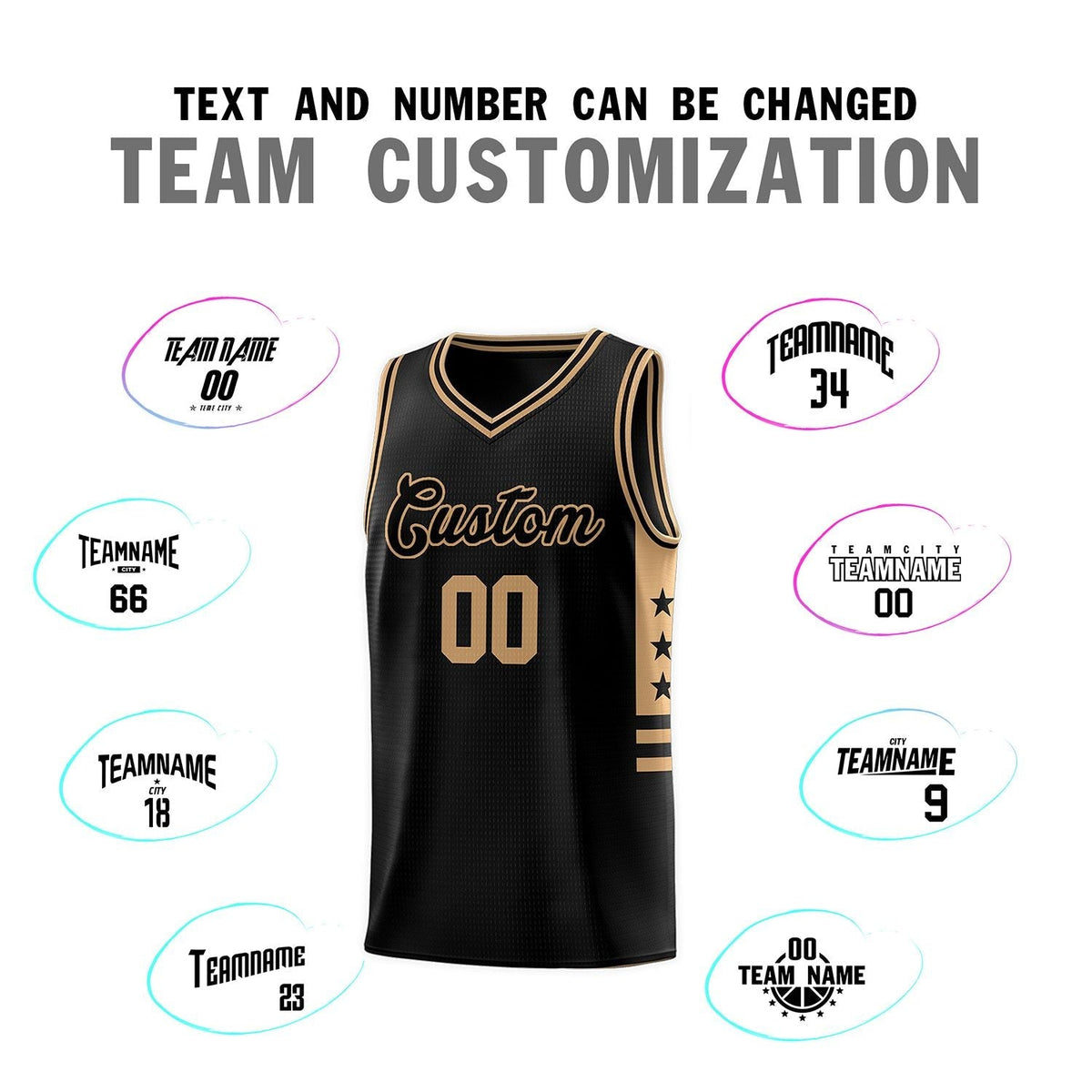 Custom Black Old Gold Personalized Star Pattern Sports Uniform Basketball Jersey Limited
